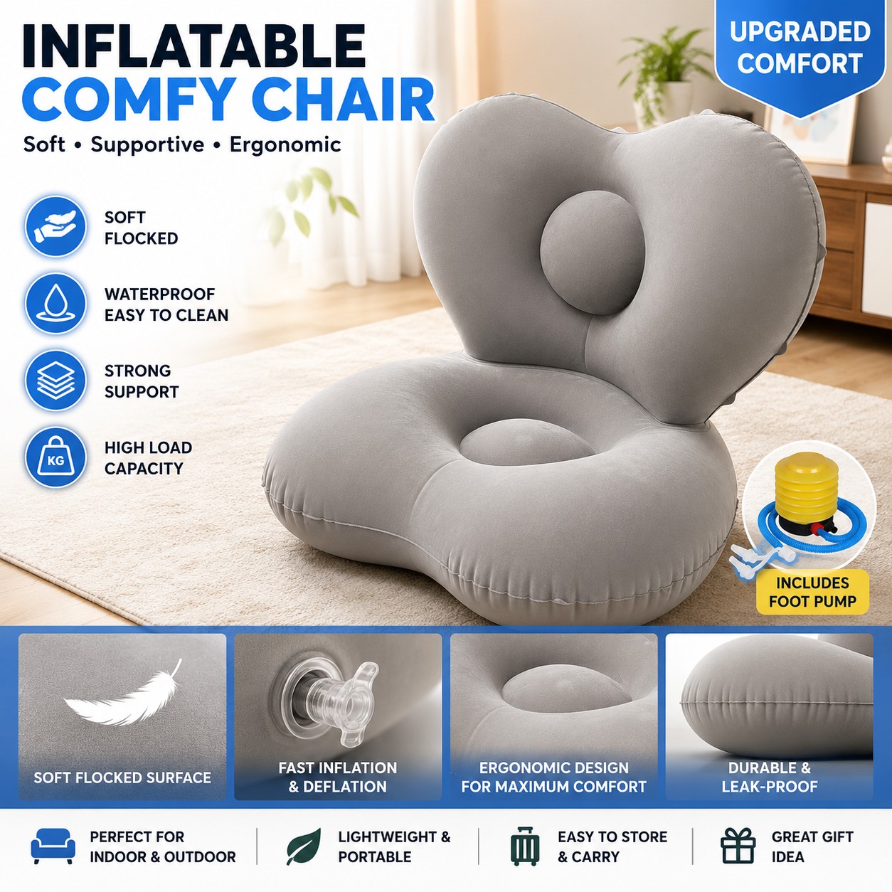 Outdoor Furniture Luxury - Lüks Şişme Kanepe—Ekstra Geniş Sırtlık Tasarımı,