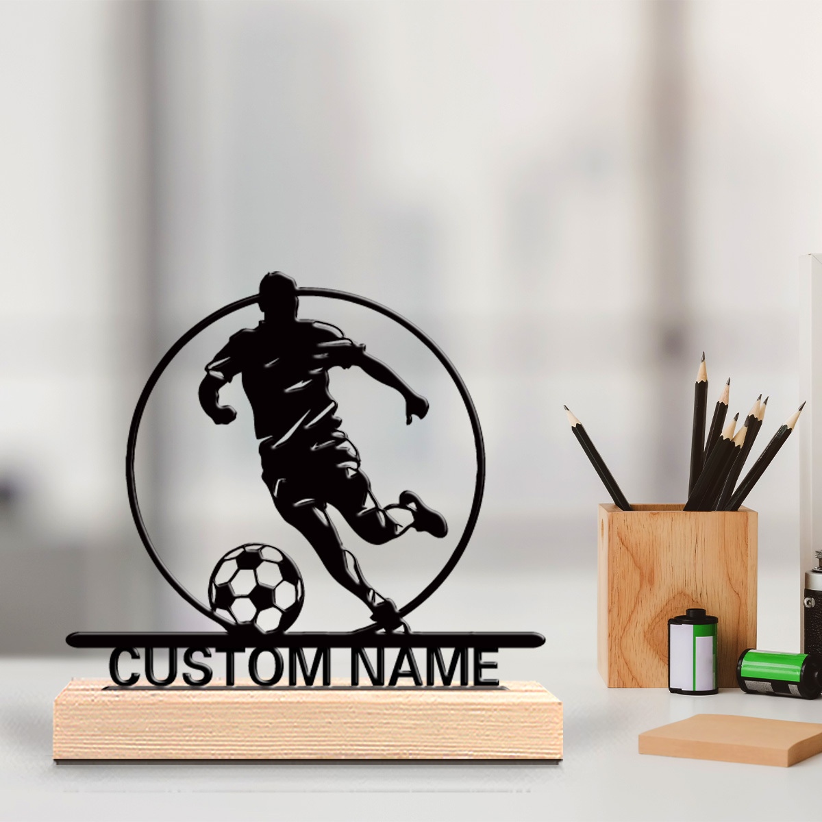 Outdoor Furniture Wood - İsme Özel Metal Futbolcu Heykeli, Ahşap
